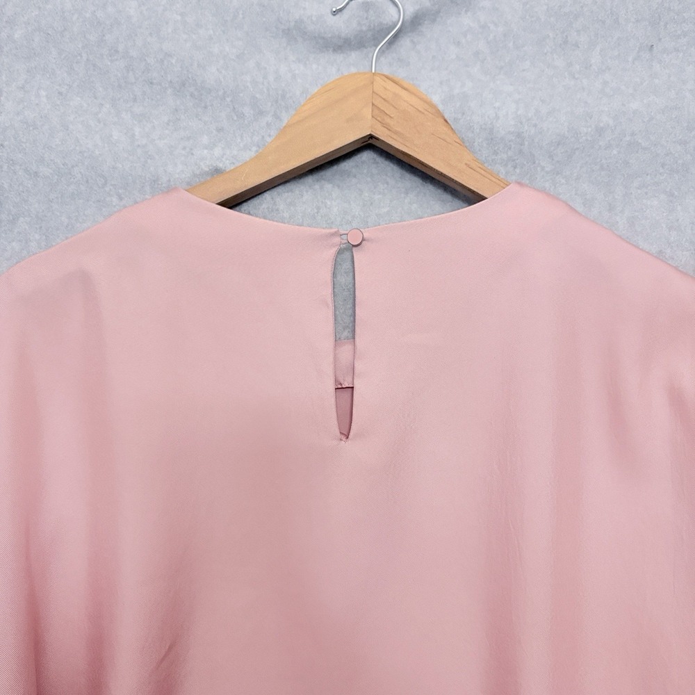 Tibi Mendini Blouse Size 12 Shirred Long Sleeve Satin Shirt Pink Blush Feminine - Picture 5 of 7